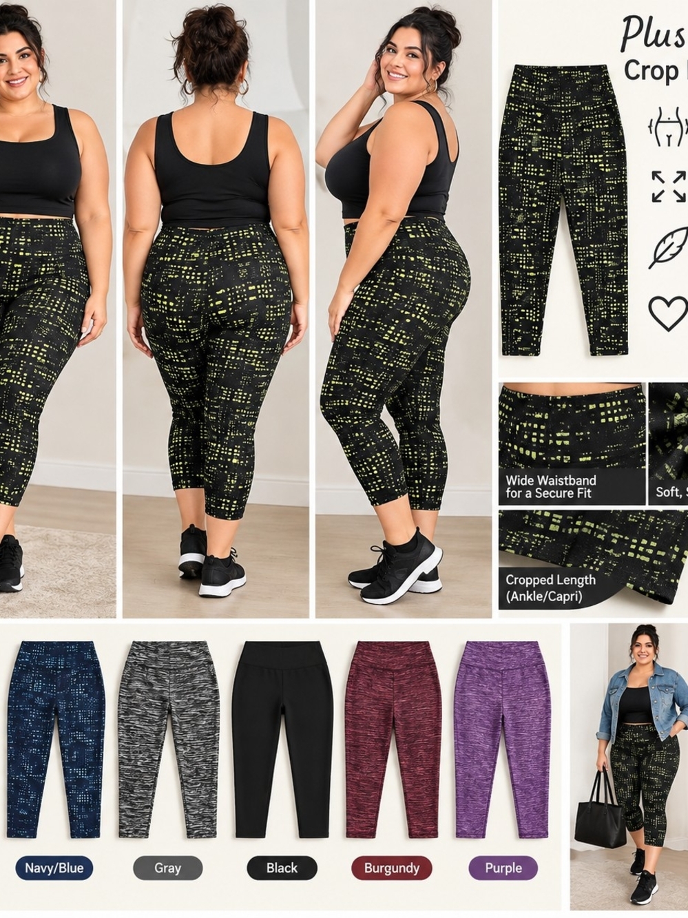 Plus-Size Black & Lime Active Capri Leggings
